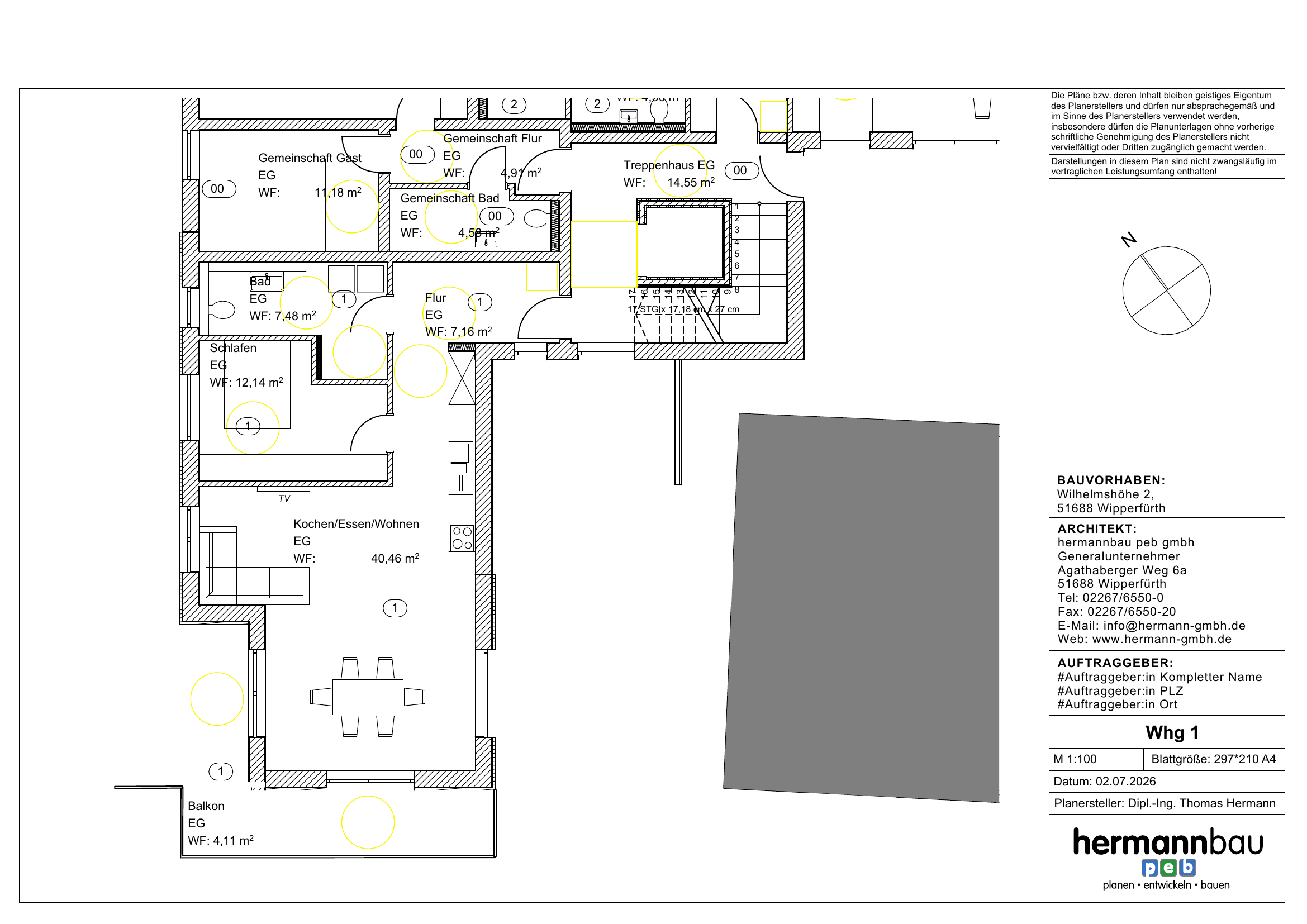 Grundriss Wohnung 1: 2-Zimmer-Wohnung mit Balkon, 75,46 m² im Erdgeschoss