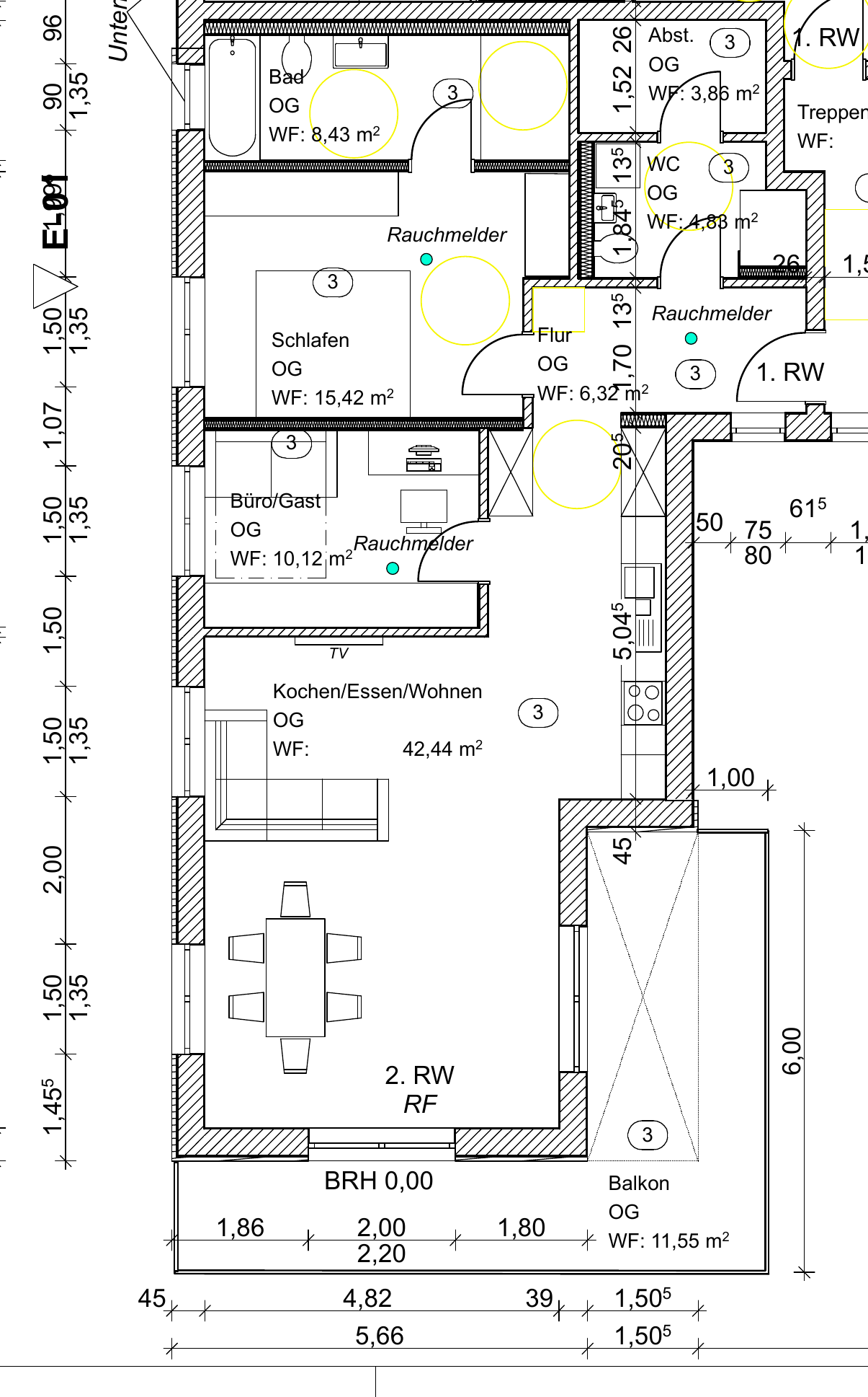 Grundriss Wohnung 3: 3-Zimmer-Wohnung mit großem Balkon, 102,97 m² im Obergeschoss